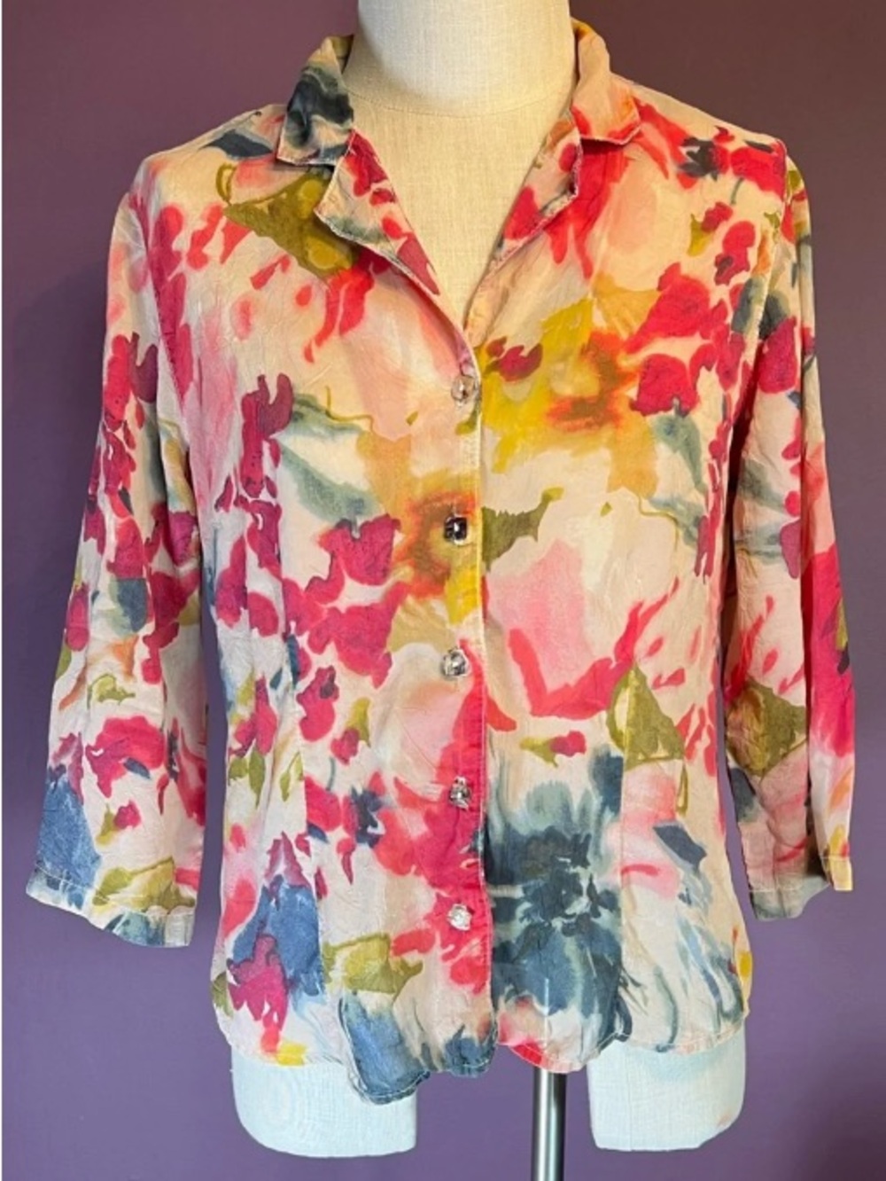 Women's Floral Button-Front Blouse in Pink Multi